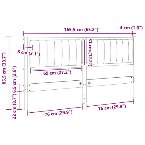 vidaXL Upholstered Headboard White 160 cm Solid Pine Wood