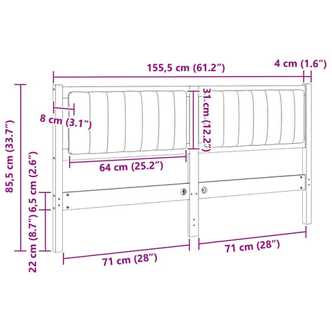 vidaXL Upholstered Headboard Brown 150 cm Solid Pine Wood