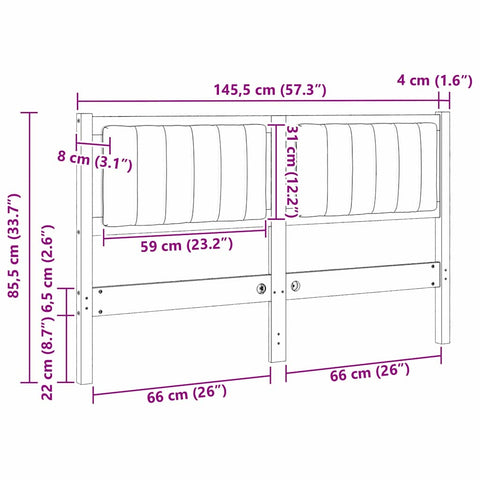 vidaXL Upholstered Headboard Brown 140 cm Solid Pine Wood