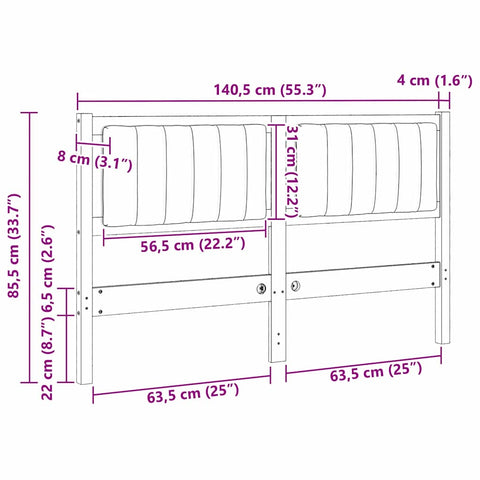 vidaXL Upholstered Headboard Brown 135 cm Solid Pine Wood