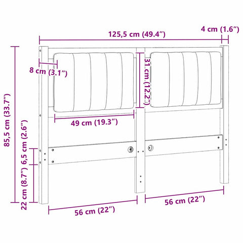 vidaXL Upholstered Headboard Brown 120 cm Solid Pine Wood