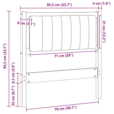 vidaXL Upholstered Headboard Brown 80 cm Solid Pine Wood