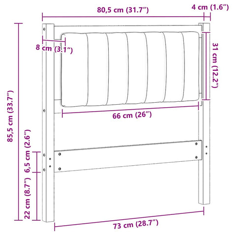 vidaXL Upholstered Headboard White 75 cm Solid Pine Wood