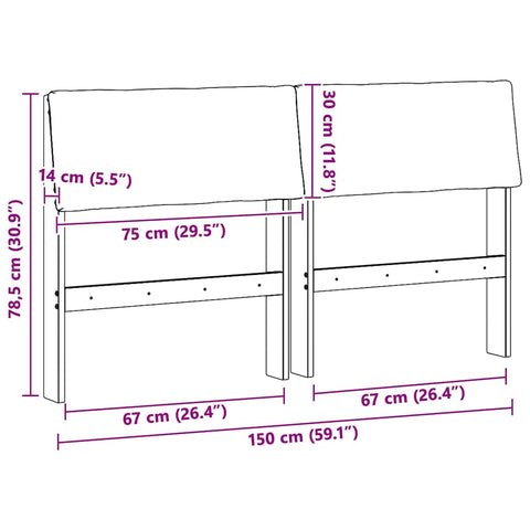 vidaXL Upholstered Headboard Dark Grey 150 cm Solid Pine Wood