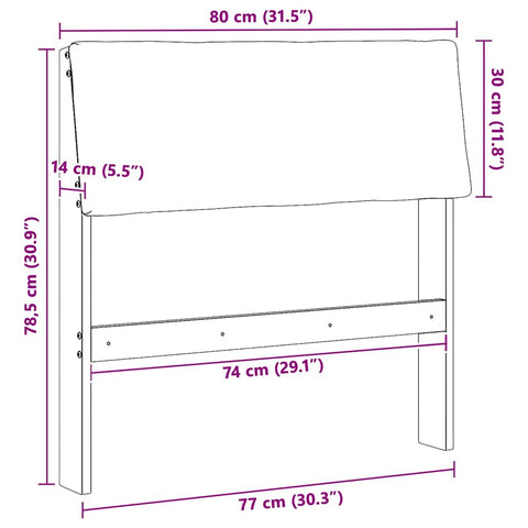 vidaXL Upholstered Headboard Black 80 cm Solid Pine Wood