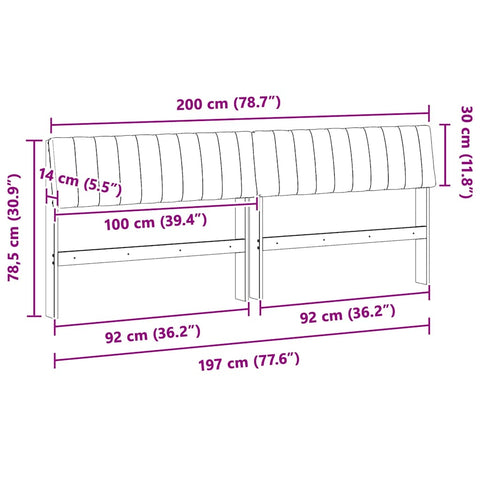 vidaXL Upholstered Headboard Black 200 cm Solid Pine Wood