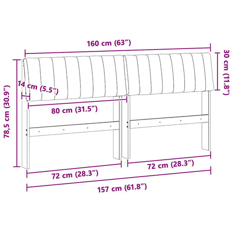 vidaXL Upholstered Headboard Light Grey 160 cm Solid Pine Wood