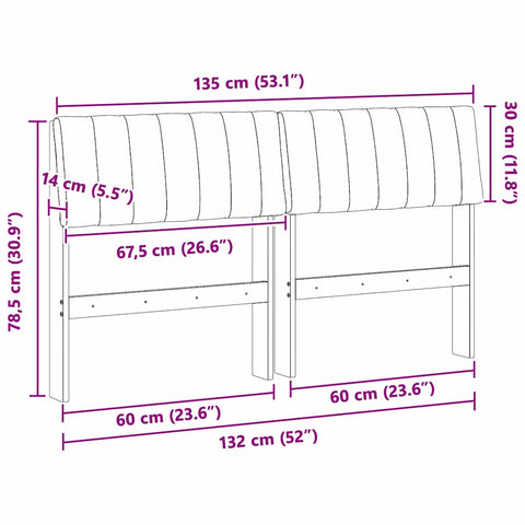 vidaXL Upholstered Headboard Black 135 cm Solid Pine Wood