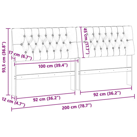 vidaXL Upholstered Headboard Black 200 cm Solid Pine Wood