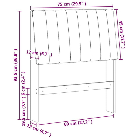 vidaXL Upholstered Headboard Black 75 cm Solid Pine Wood