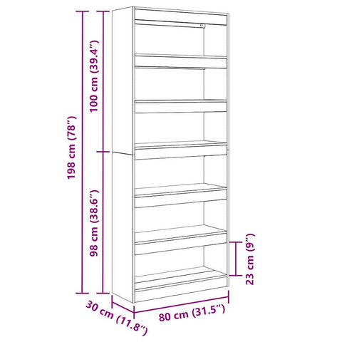 vidaXL Bookcase Grey sonoma 80 x 30 x 198 cm Engineered wood