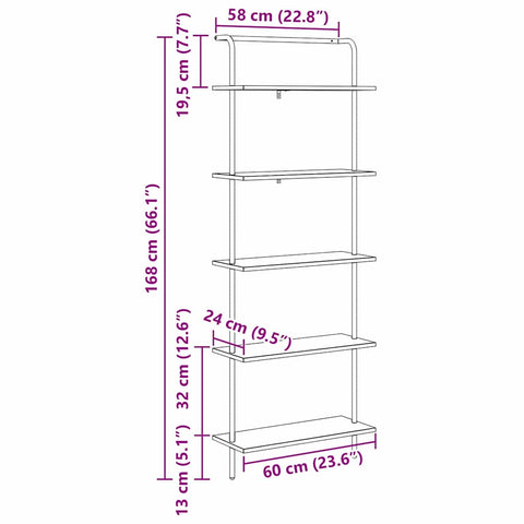 vidaXL Bookshelf Old wood 60 x 24 x 168 cm Engineered wood