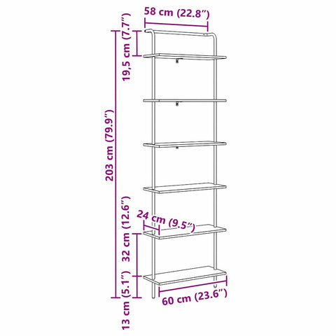 vidaXL Bookshelf Grey sonoma 60 x 24 x 203 cm Engineered wood