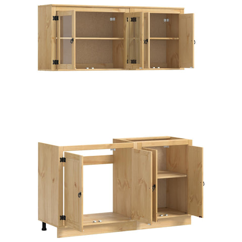 vidaXL Cabinet with Shelf with Storage 4 pcs Honey Solid Pine Wood