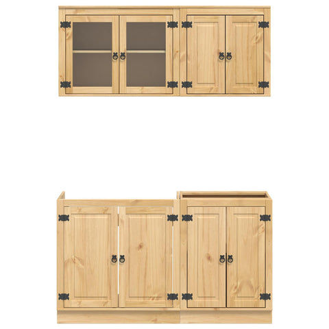 vidaXL Cabinet with Shelf with Storage 4 pcs Honey Solid Pine Wood