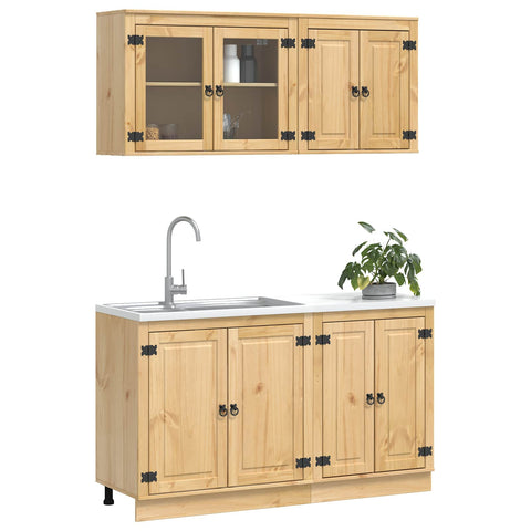 vidaXL Cabinet with Shelf with Storage 4 pcs Honey Solid Pine Wood