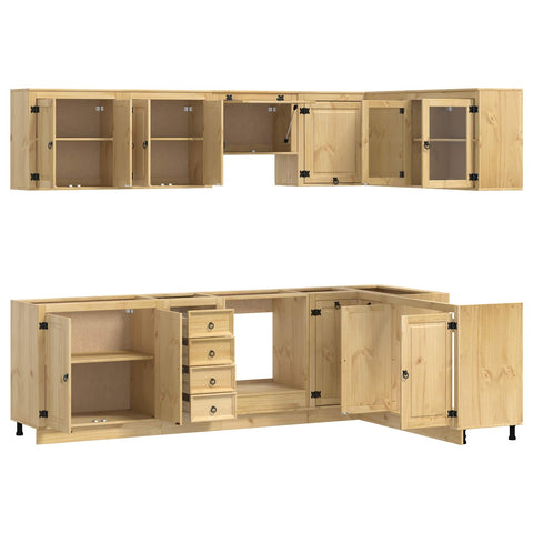 vidaXL Cabinet with Drawer with Shelf 10 pcs Honey Solid Pine Wood
