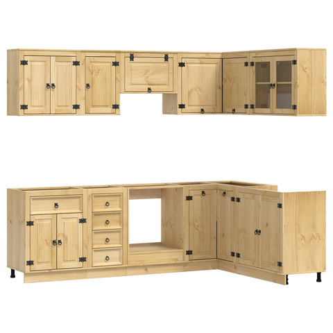 vidaXL Cabinet with Drawer with Shelf 10 pcs Honey Solid Pine Wood