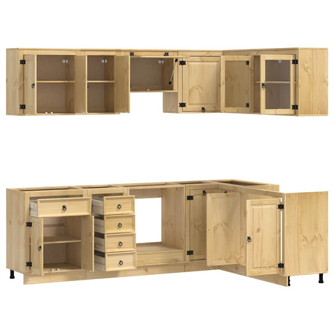 vidaXL Cabinet with Drawer with Shelf 10 pcs Honey Solid Pine Wood