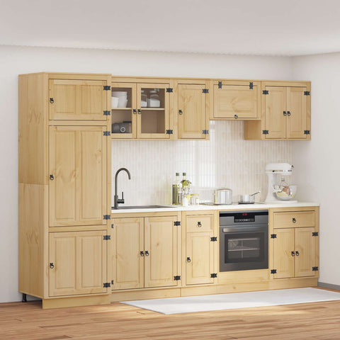 vidaXL Cabinet with Drawer with Shelf 9 pcs Honey Solid Pine Wood