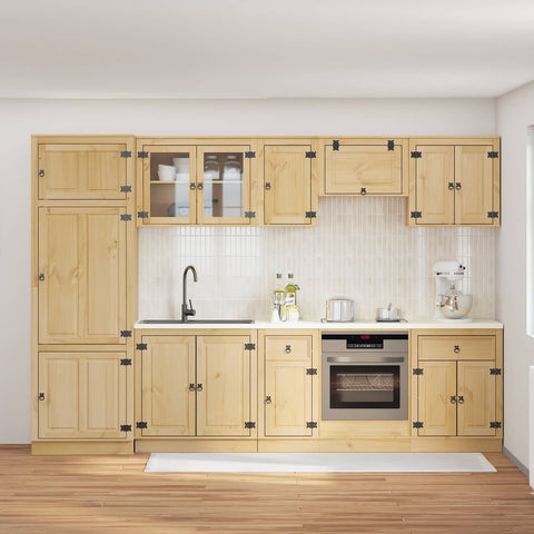 vidaXL Cabinet with Drawer with Shelf 9 pcs Honey Solid Pine Wood