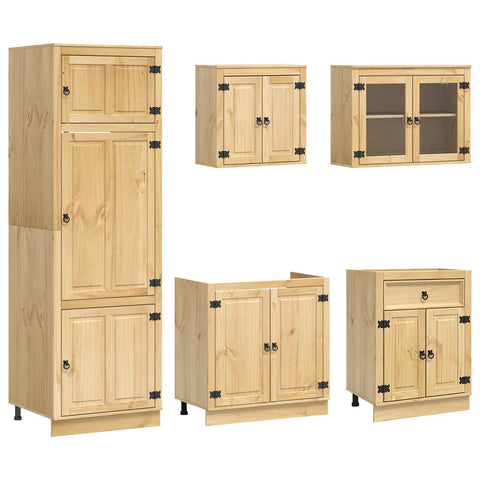 vidaXL Cabinet with Drawer with Shelf 9 pcs Honey Solid Pine Wood