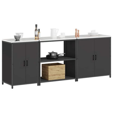 vidaXL with Shelf Other with Storage with Door 3 pcs Black Cold-rolled steel