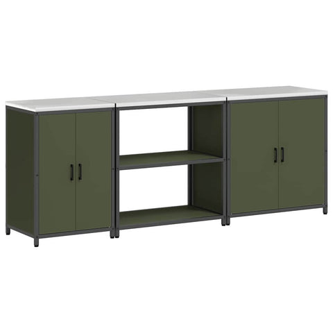 vidaXL with Shelf Other with Storage with Door 3 pcs Olive Green Cold-rolled steel