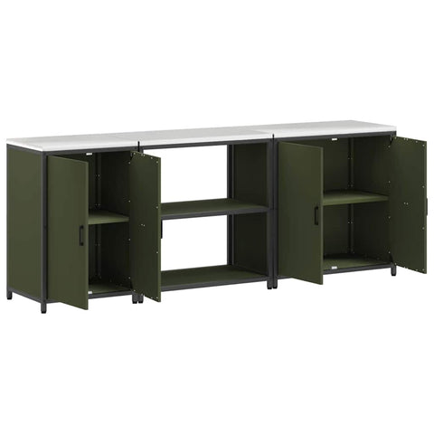 vidaXL with Shelf Other with Storage with Door 3 pcs Olive Green Cold-rolled steel