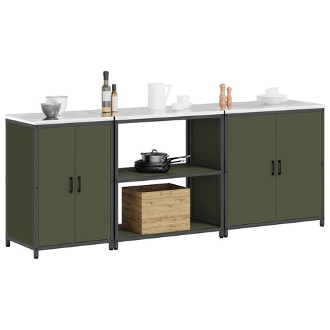vidaXL with Shelf Other with Storage with Door 3 pcs Olive Green Cold-rolled steel