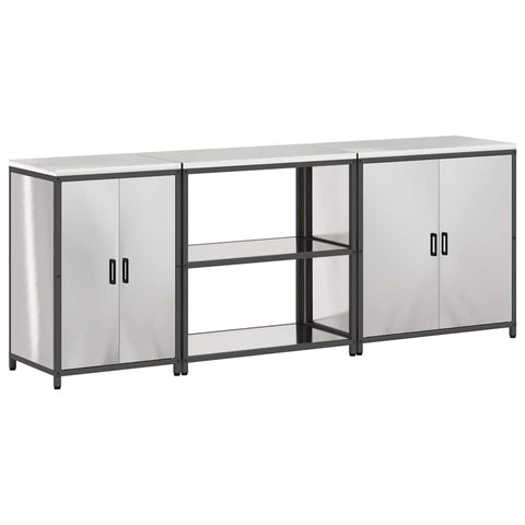 vidaXL with Shelf Other with Storage with Door 3 pcs Stainless steel