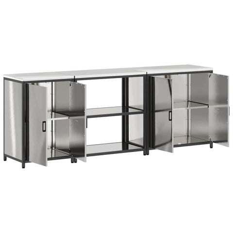 vidaXL with Shelf Other with Storage with Door 3 pcs Stainless steel