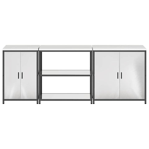 vidaXL with Shelf Other with Storage with Door 3 pcs Stainless steel