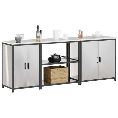 vidaXL with Shelf Other with Storage with Door 3 pcs Stainless steel