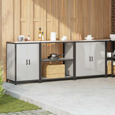 vidaXL with Shelf Other with Storage with Door 3 pcs Galvanised steel