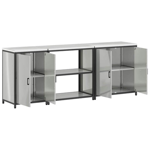 vidaXL with Shelf Other with Storage with Door 3 pcs Galvanised steel