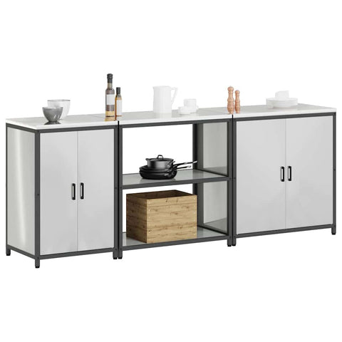 vidaXL with Shelf Other with Storage with Door 3 pcs Galvanised steel
