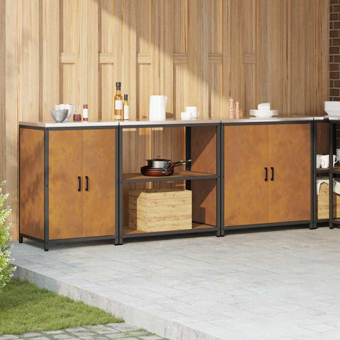vidaXL with Shelf Other with Storage with Door 3 pcs Rusty Weathering steel
