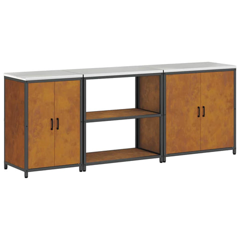 vidaXL with Shelf Other with Storage with Door 3 pcs Rusty Weathering steel