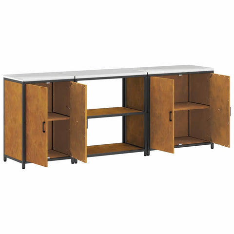 vidaXL with Shelf Other with Storage with Door 3 pcs Rusty Weathering steel