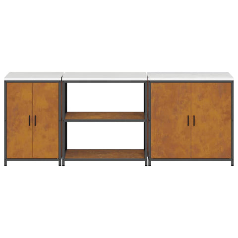 vidaXL with Shelf Other with Storage with Door 3 pcs Rusty Weathering steel