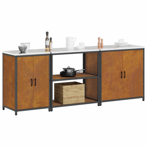 vidaXL with Shelf Other with Storage with Door 3 pcs Rusty Weathering steel