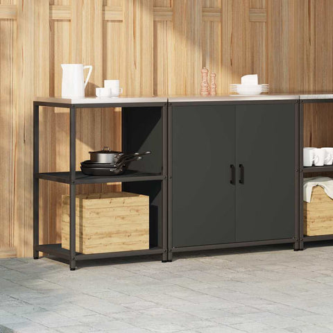 vidaXL with Shelf with Storage with Door Adjustable 2 pcs Black Cold-rolled steel