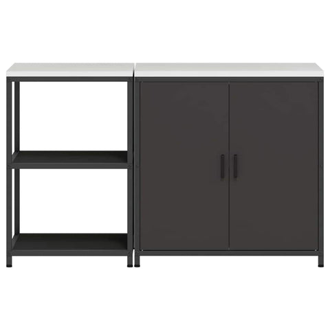 vidaXL with Shelf with Storage with Door Adjustable 2 pcs Black Cold-rolled steel