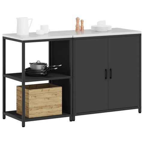 vidaXL with Shelf with Storage with Door Adjustable 2 pcs Black Cold-rolled steel