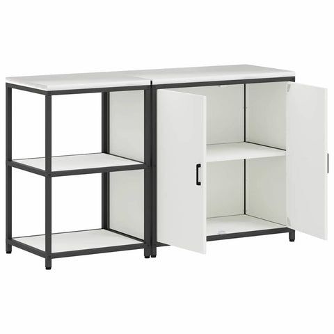 vidaXL with Shelf with Storage with Door Adjustable 2 pcs White Cold-rolled steel