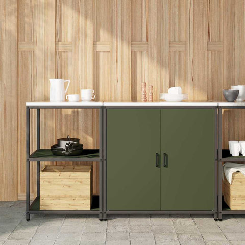 vidaXL with Shelf with Storage with Door Adjustable 2 pcs Olive Green Cold-rolled steel