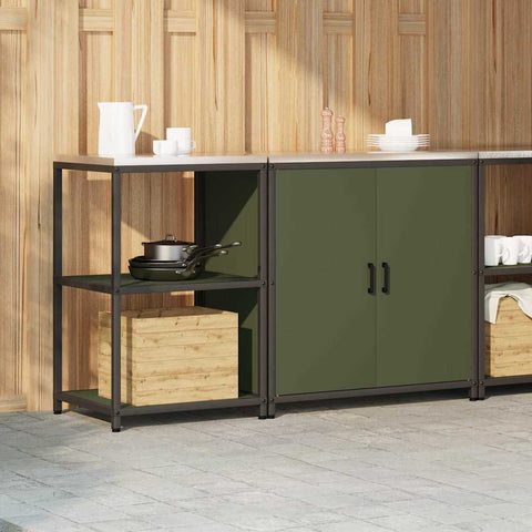 vidaXL with Shelf with Storage with Door Adjustable 2 pcs Olive Green Cold-rolled steel