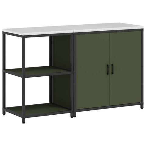 vidaXL with Shelf with Storage with Door Adjustable 2 pcs Olive Green Cold-rolled steel