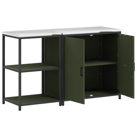 vidaXL with Shelf with Storage with Door Adjustable 2 pcs Olive Green Cold-rolled steel